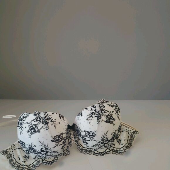 Victoria Secret Demi Padded Bra 34B ID# 36007072 White Black Lace Bows Push Up - Picture 11 of 13
